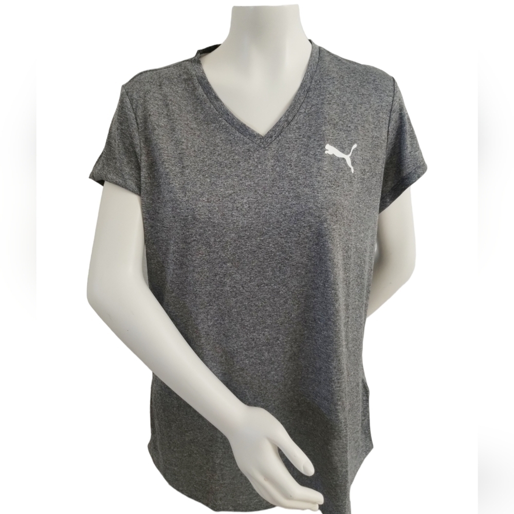 PUMA Women's RTG V Neck Tee Black Heather size L Athletic DRYCELL Athleisure